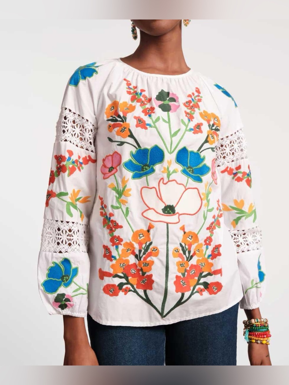 Frances Valentine Saskia Embroidered Blouse in Botanical Bash
